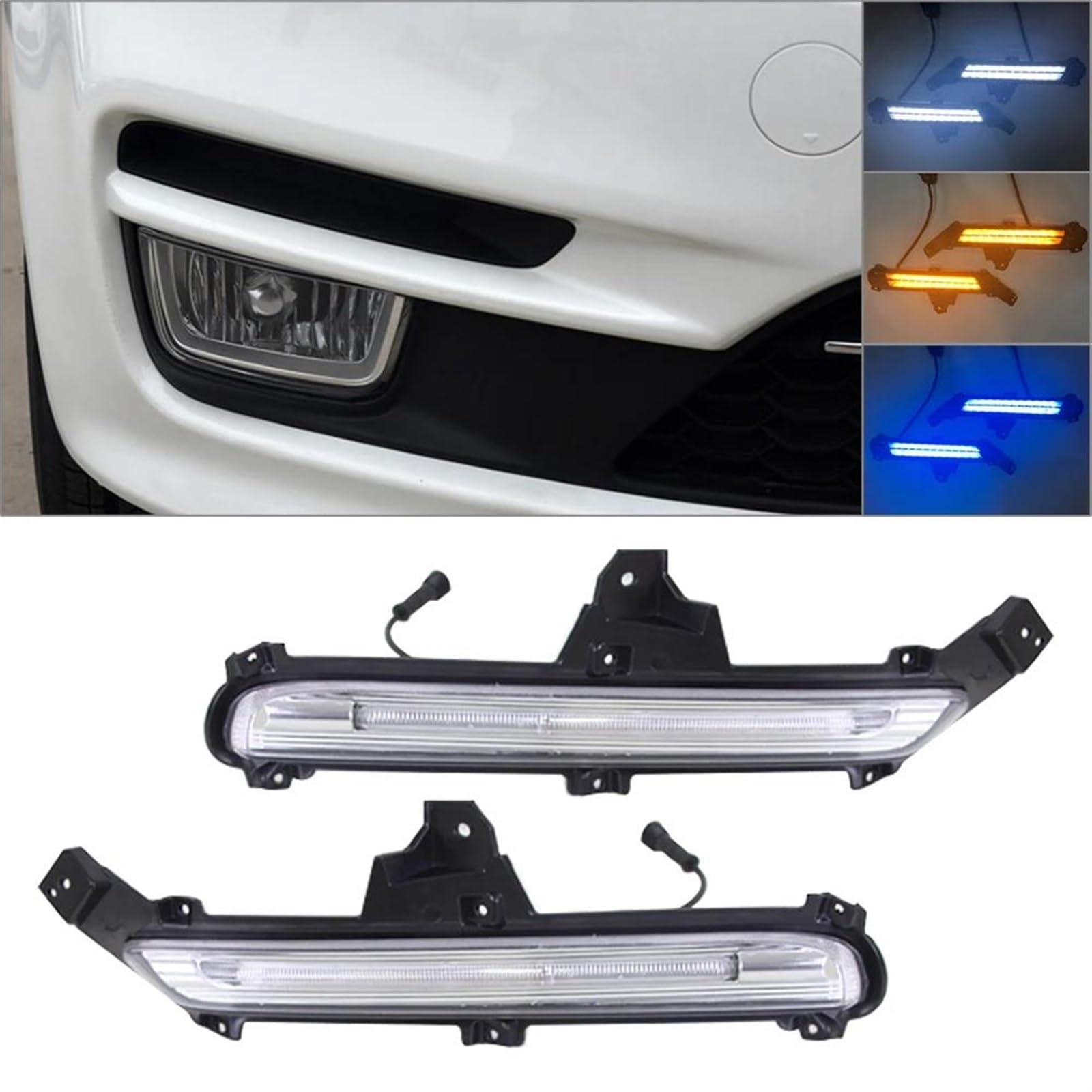 Intermitentes Automóviles Luces circulación diurna LED DRL 3 colores para KIA para K2 2015 2016 luz señal giro parachoques delantero coche 2 unids/set