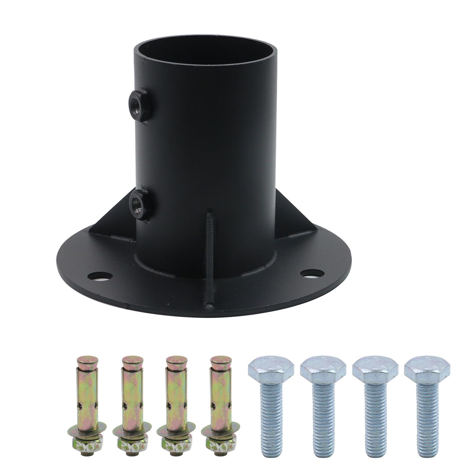 Chain Link Fence Pole Floor Flange – Heavy Solid Steel Base For Mounting Mailbox, Flag, Or Round Posts (52mm, Black Powder Coated)