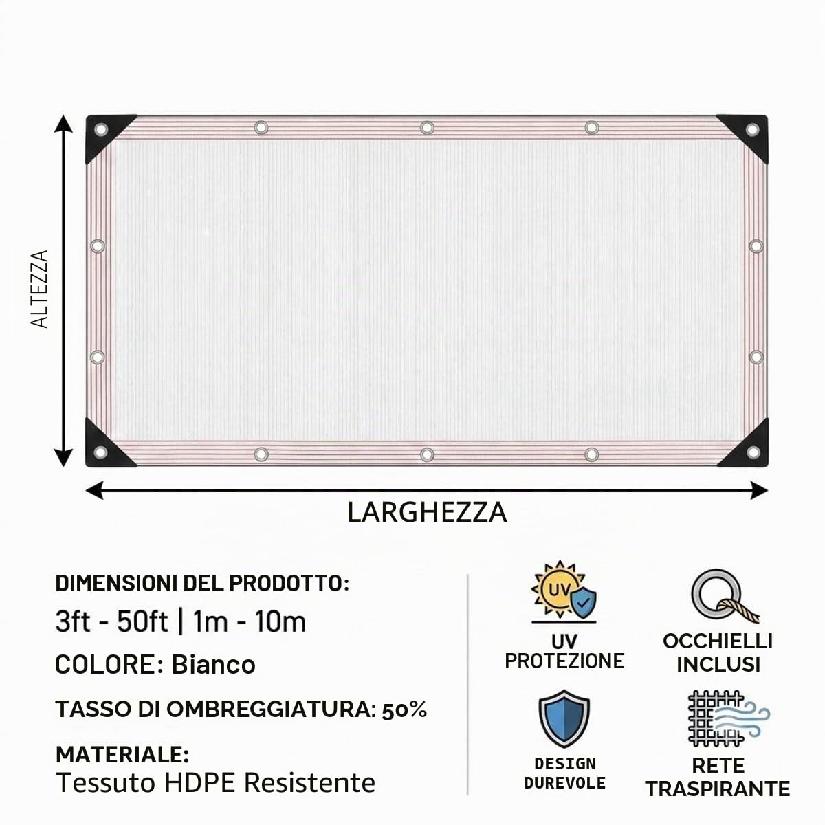 Rete Antigrandine, 50% Telo Ombreggiante per Orto, Bianca Telo Ombreggiante con Occhielli, Vela da Sole Esterno, Traspirante Parasole per Orto Balcone Serra Giardino, Tenda da Ombra(5x2.5m)
