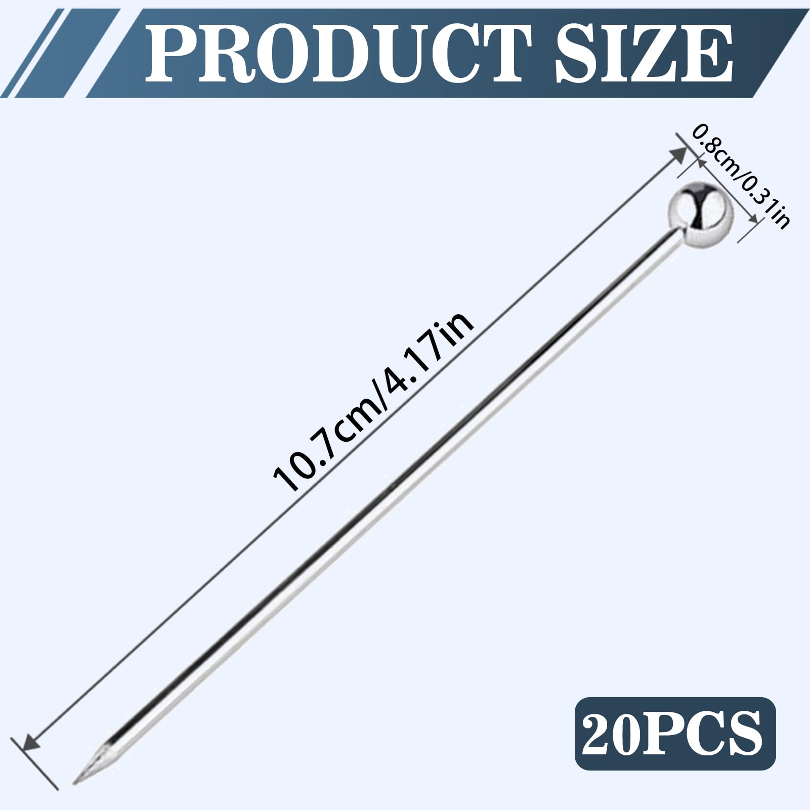 Lot de 20 Piques à Cocktail en Acier Inoxydable Argenté, Brochettes Réutilisables 11cm avec Tête à Boule pour Apéritif, Olives, Fruits et Martini, Accessoire Essentiel pour Bar et Fête