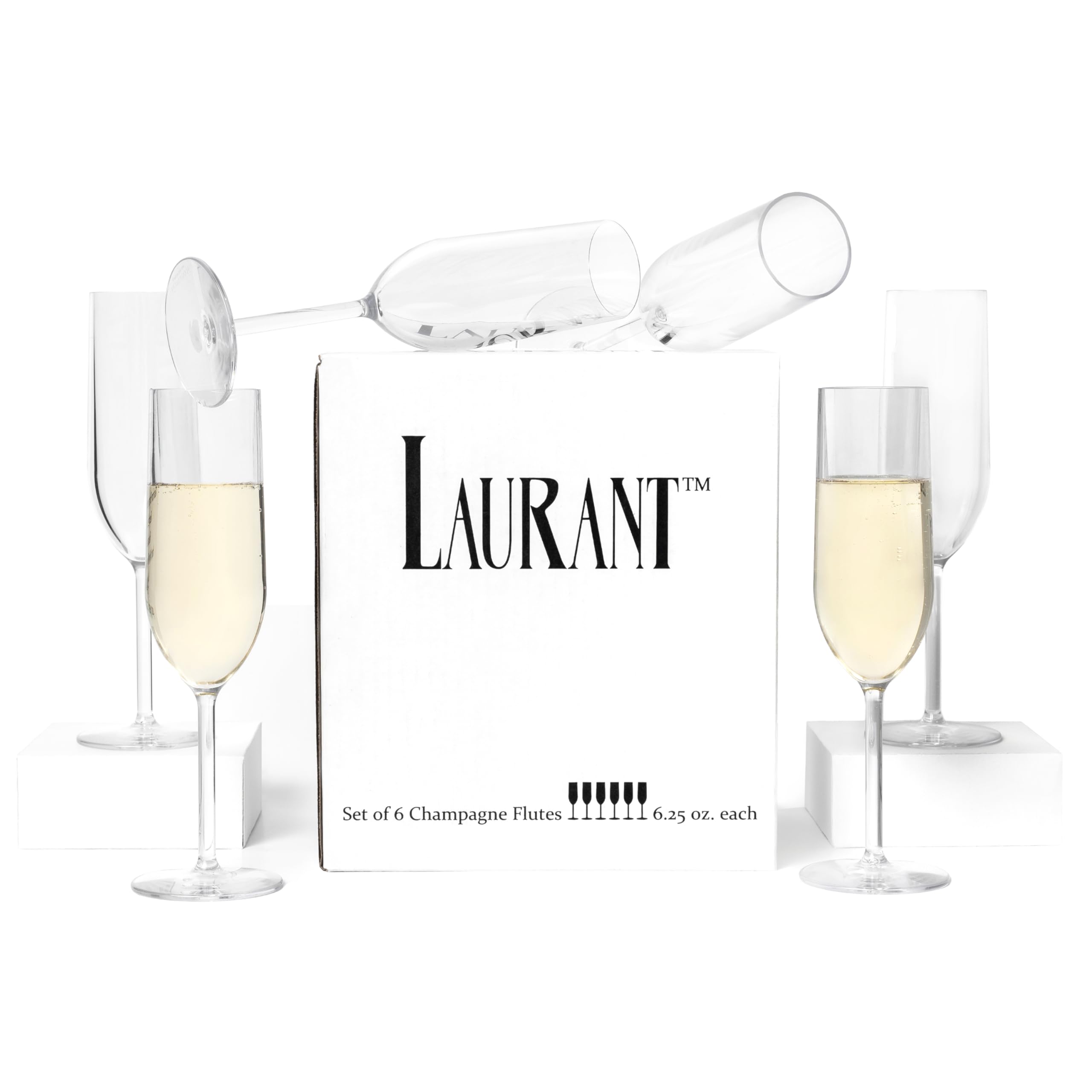 LAURANT Thick Crystal Clear Plastic Champagne Flutes Hand-Wash Reusable Indoor, Outdoor, Perfect for Parties, BBQs, Picnics, Pool Side, Camping,