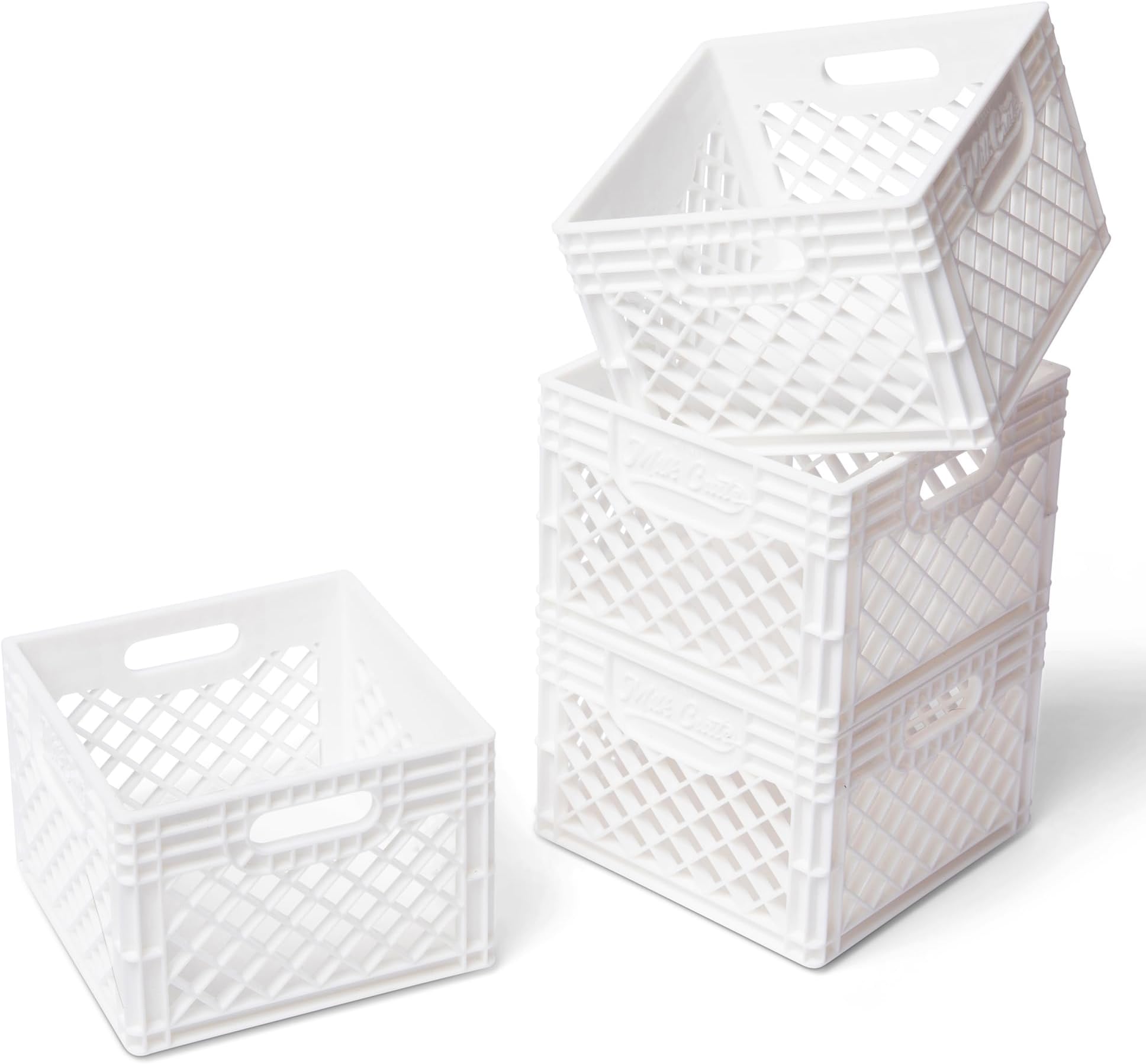 Mini Storage Crates-Small Stackable Baskets/Colorful Bin/Plastic Locker Organizer, Cute Decor/ Office Organization-Pack of 4-3.8 x 3.79 x 2.5" White