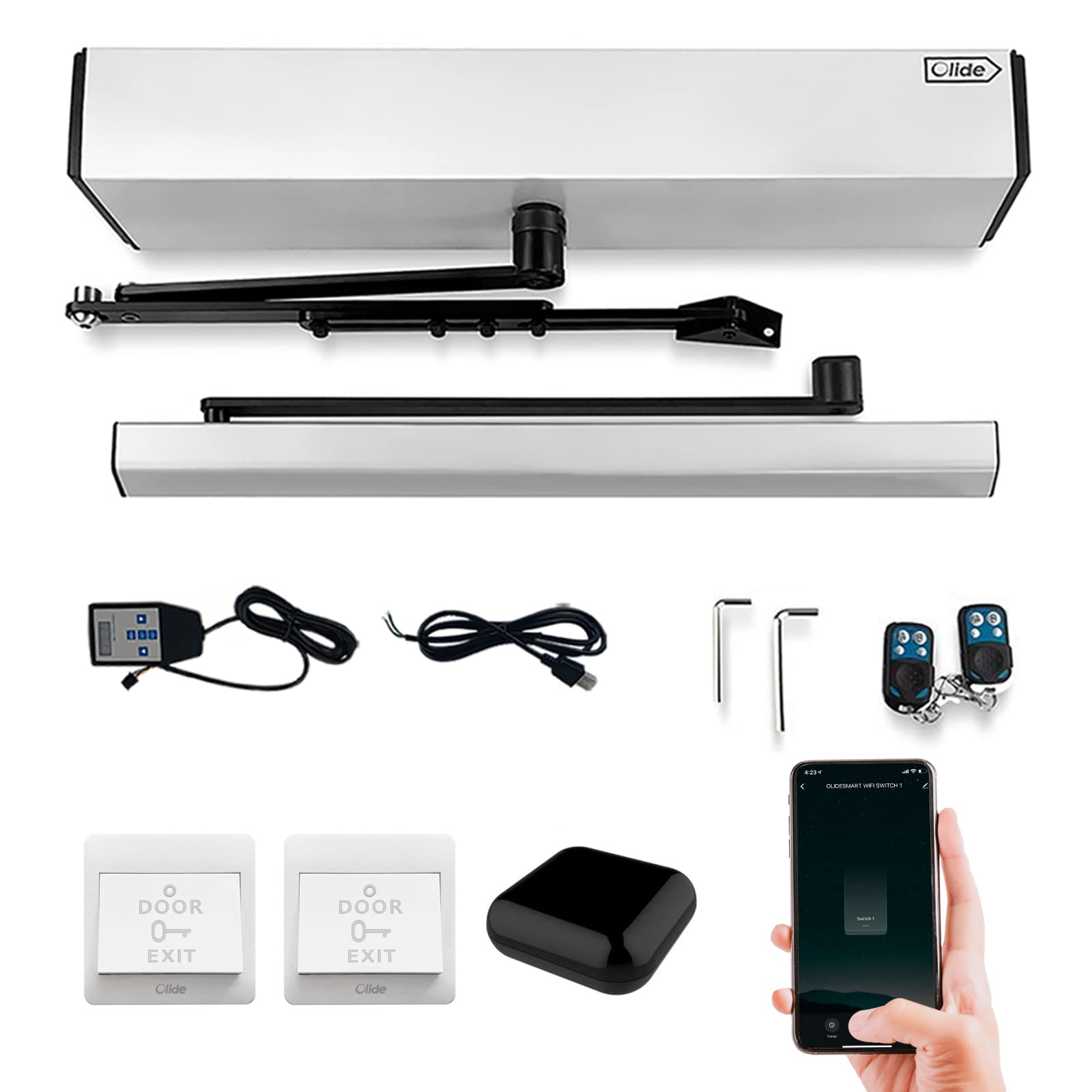 Olideauto Automatically Door Closer with Wireless Remote Control,WiFi Access Control Automatic Door Opening System,Compatible for Alexa,Google Home,Smartphone App