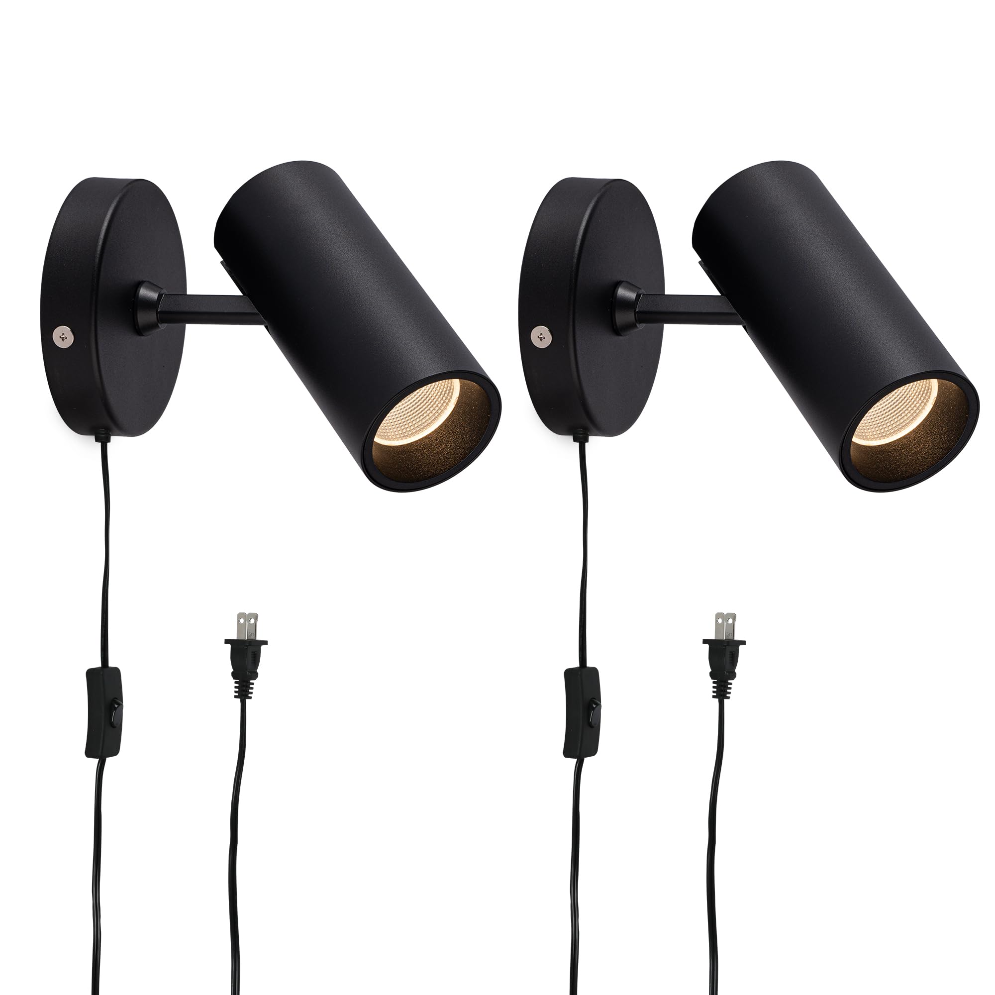 Aisilan Plug-in Wall Spotlights, Adjustable 12W 3000K CRI 97, 2 Pack, Black