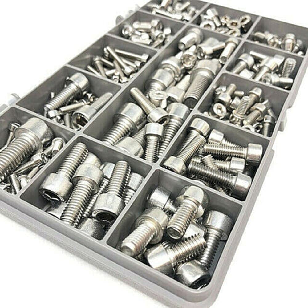 /G 220 Piezas Tornillos de Cabeza Hueca Surtidos Tornillos de Cabeza Hueca métrica de Acero Inoxidable M3 M4 M5 M6 M8 DIN912 Kit de Surtido de Sujetadores