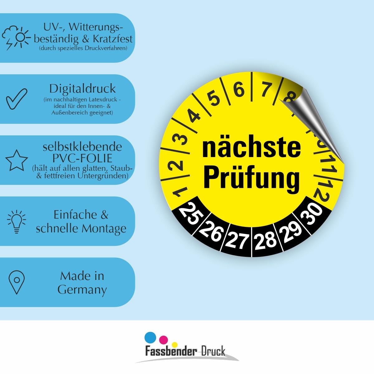 Hochwertige Prüfetiketten FD-4 NÄCHSTE WARTUNG Ø 30mm - Selbstklebende PVC-Folie - Wartungsetiketten für Prüfung - Prüfplakette für Prüfungsnachweis (60 Stück)