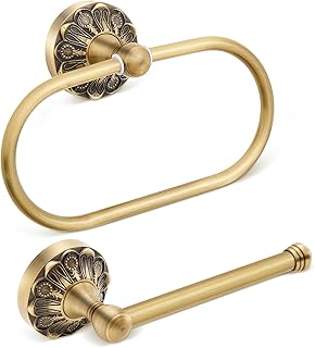 2 Pieces Set Antique Brass Toilet Paper Holder Retro Brass Hand Towel Ri...