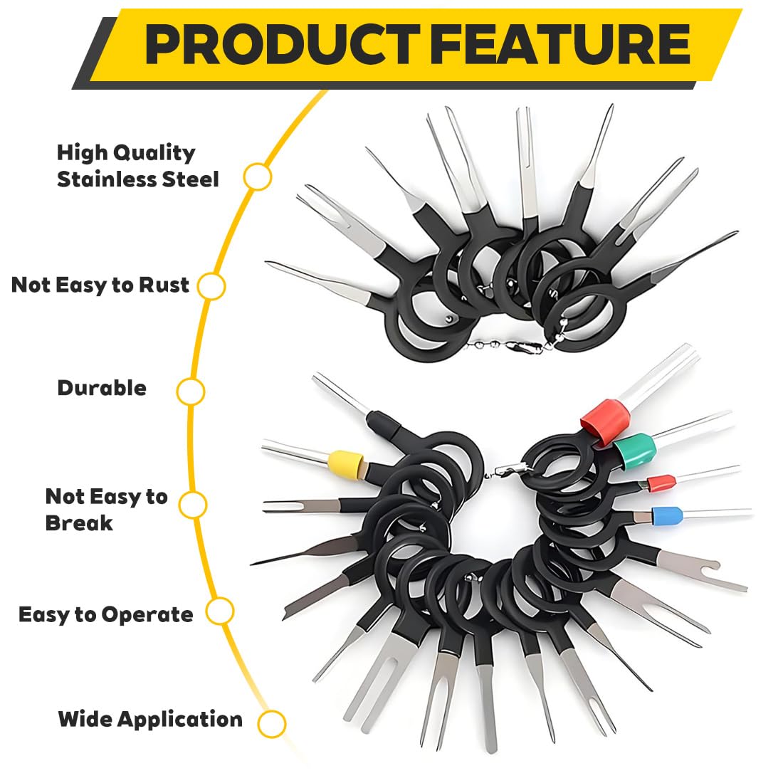 Kit Rimozione Terminali, 26 PCS Strumenti di Rimozione Terminale, Pins Rimozione Cablaggio Terminale con Portachiavi, Connettore a Crimpare Indietro Ago Rimuovi Kit per Auto