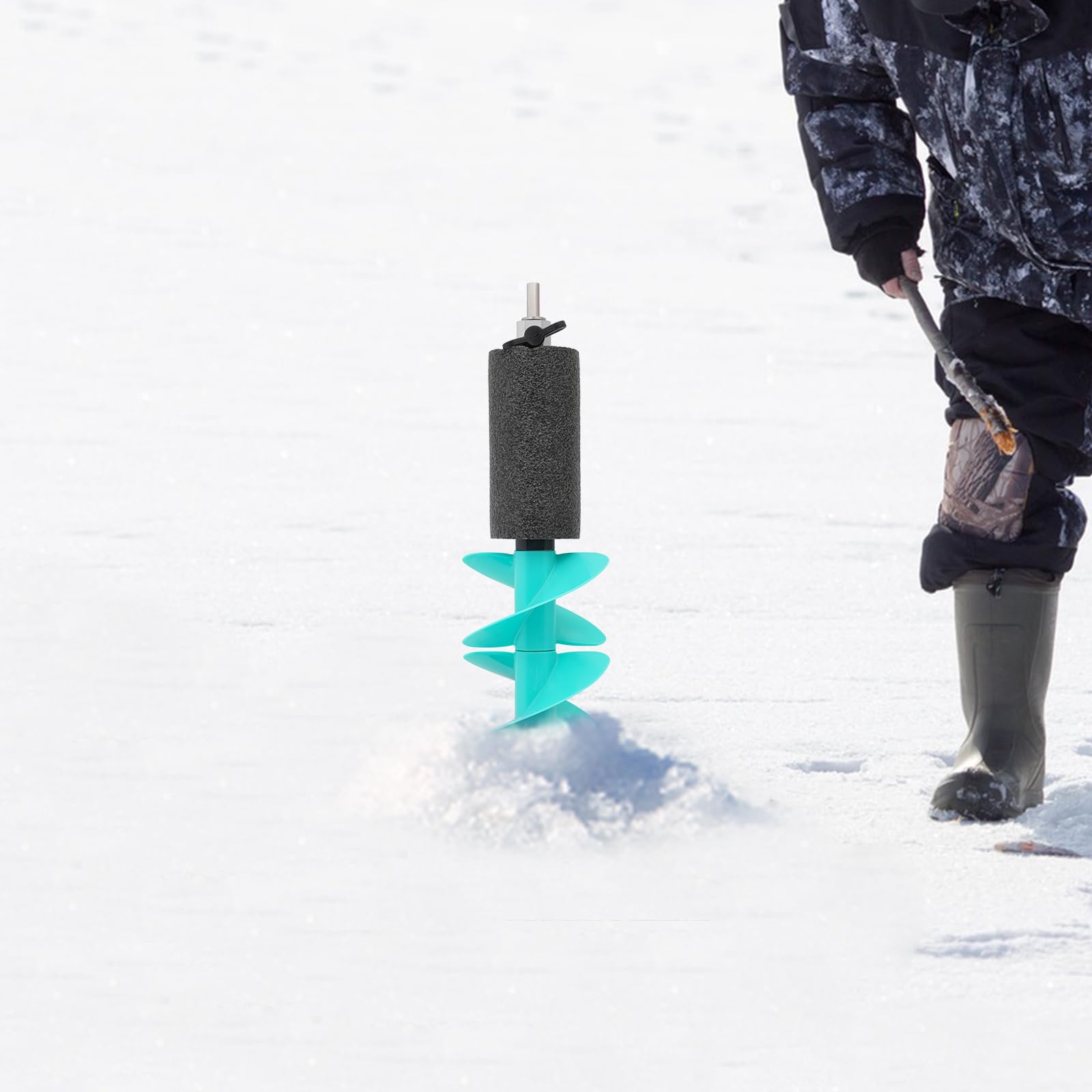 Eisbohrer für Akkuschrauber, 49 cm Eisfischbohrer, Eisbohrer zum Angeln, Elektrische Bohrerverbindung mit Positionierer für Winterfischen, Notfall, Universaladapter, Schwimmendes Design