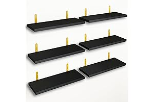 Stunning Black and Gold Floating Shelves: Enhance Your Living Room Décor