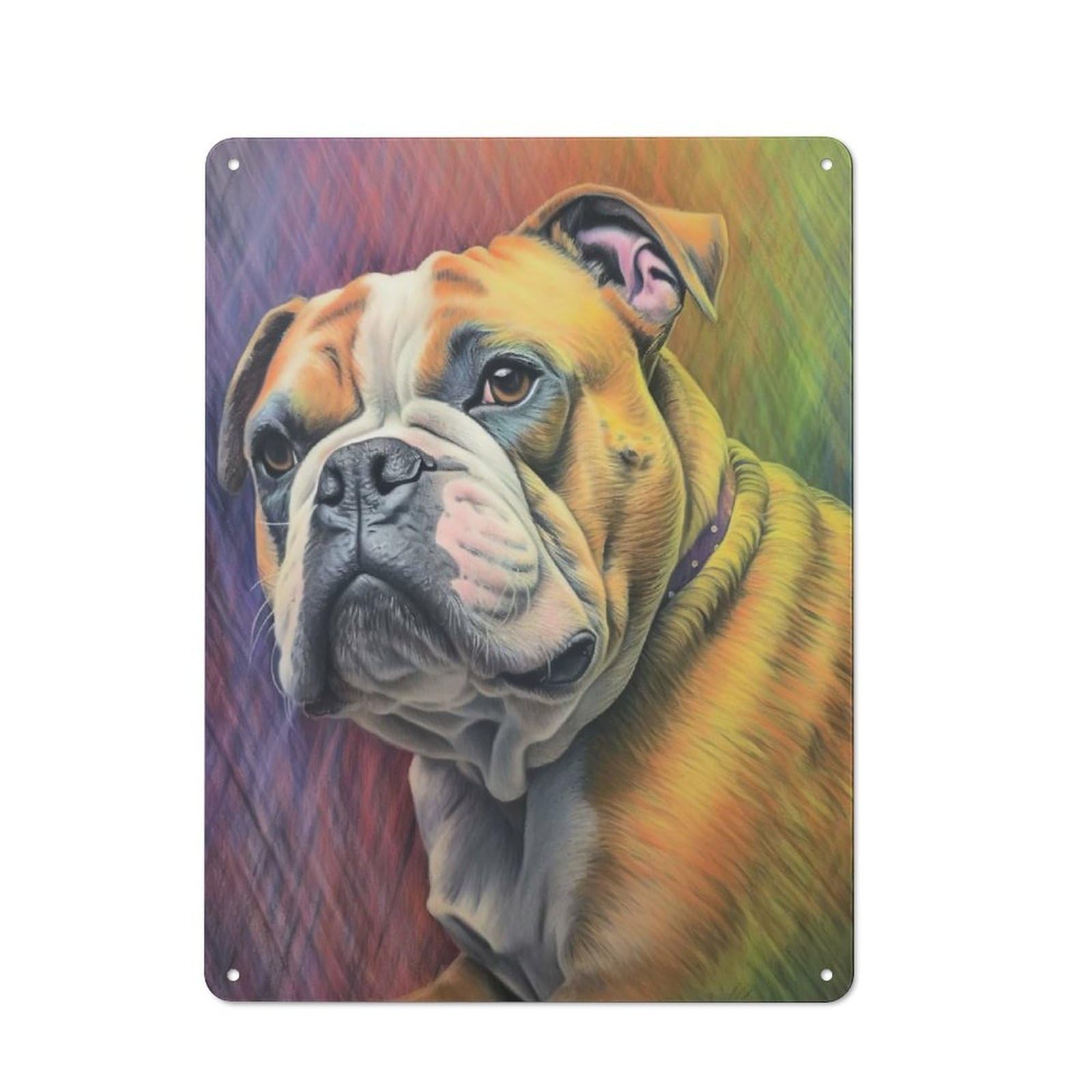 Junmoney Bulldog Sketch Retro Metal Plaque 40X30cm Featuring For Garage Wall, A Winter Wall Decor Update For Workshop Decor Fans