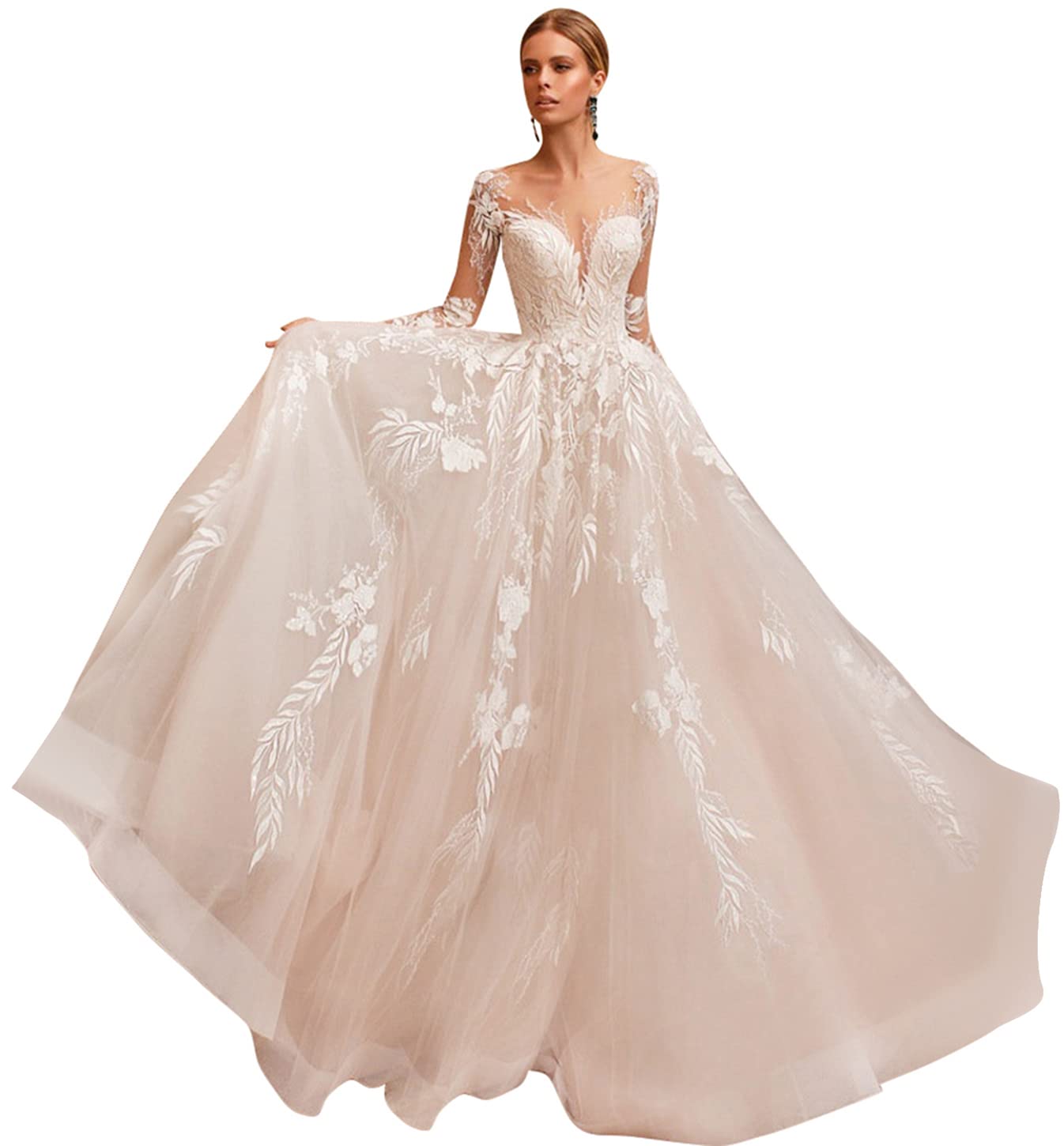 Stylefun Lace Beach Boho Wedding Dresses for Bride 2023 Long Bohemian Mermaid Bridal Gowns for Women MR46