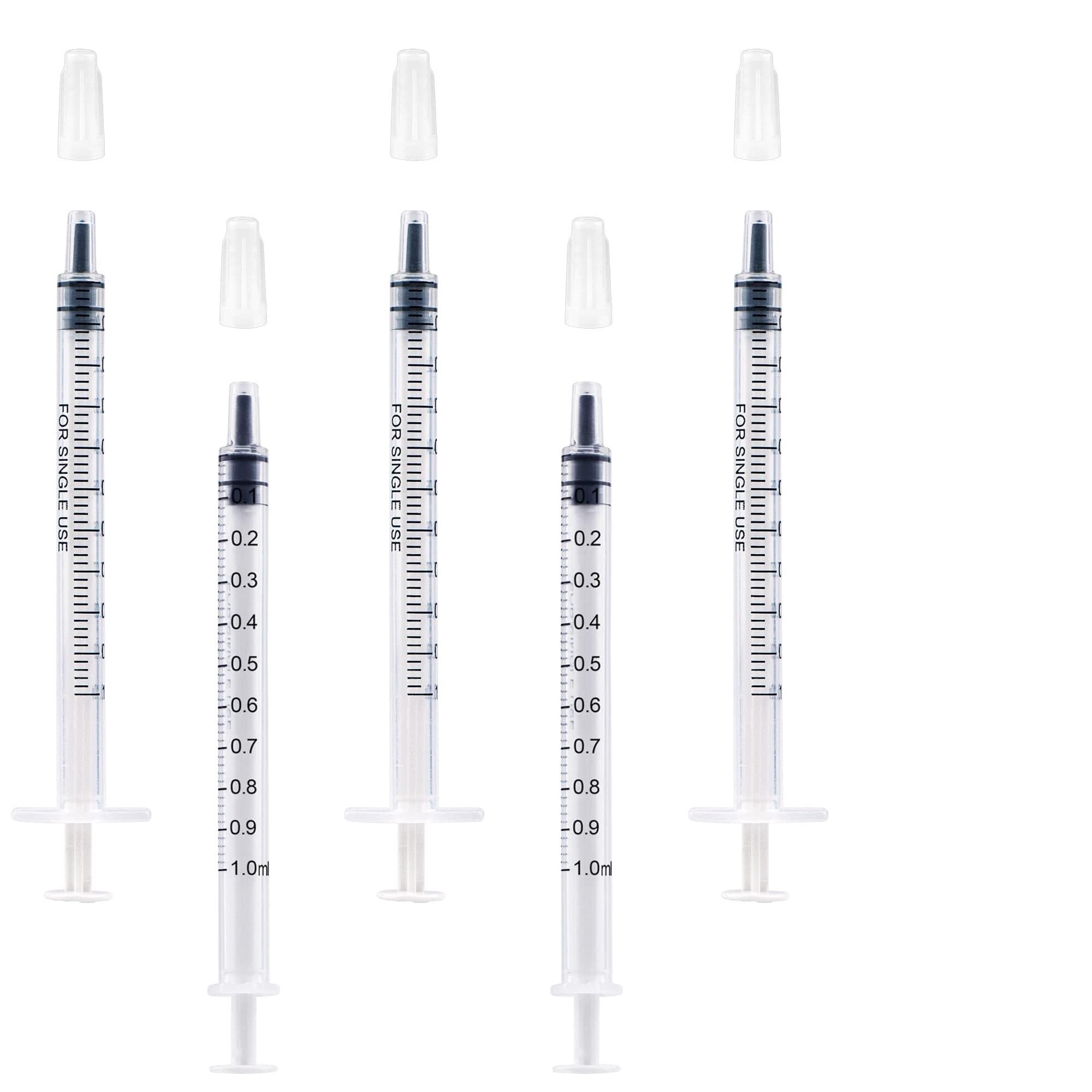 50 Pezzi Siringhe in Plastica 1ml con Tappi, Senza Ago – Riutilizzabili per Misura Liquidi, Alimentazione Animali & Laboratorio(100 Pcs)