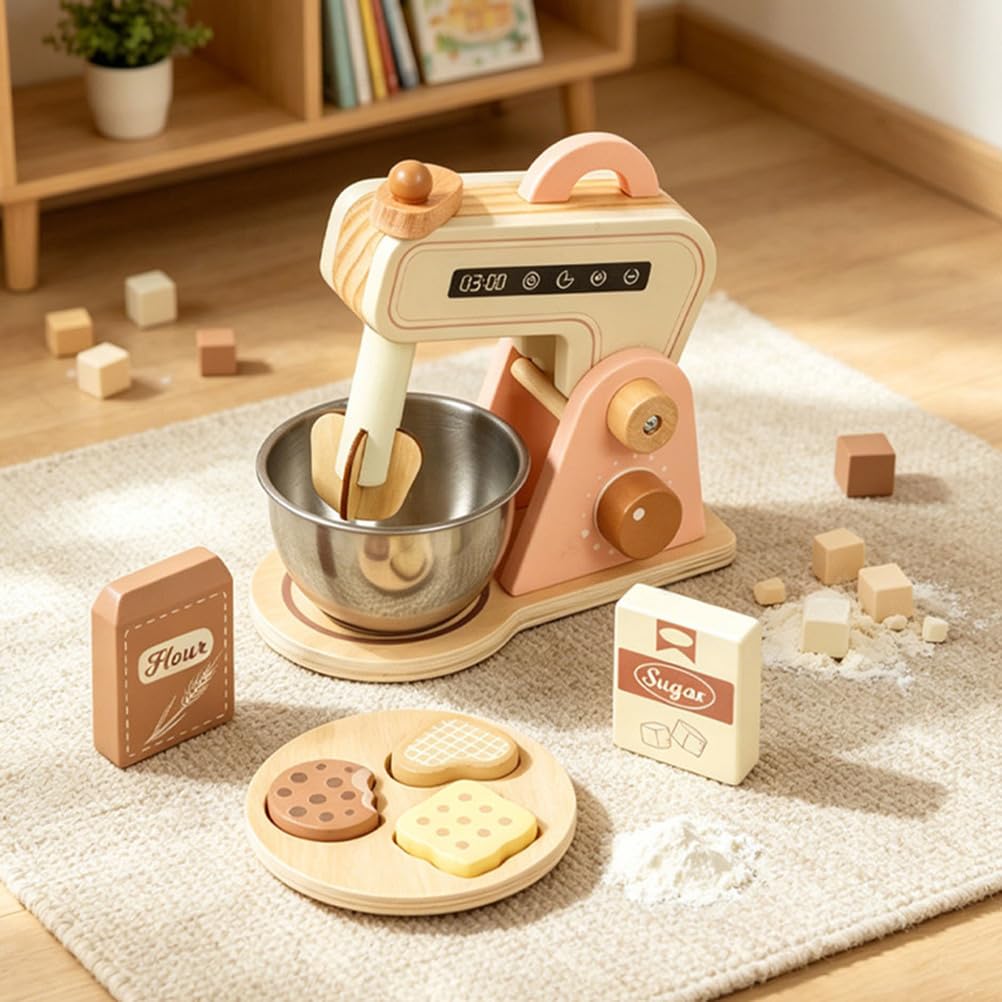 Set da Gioco per Cucinare con Mixer di Legno, Giocattolo di Ruolo per finzione in Cucina
