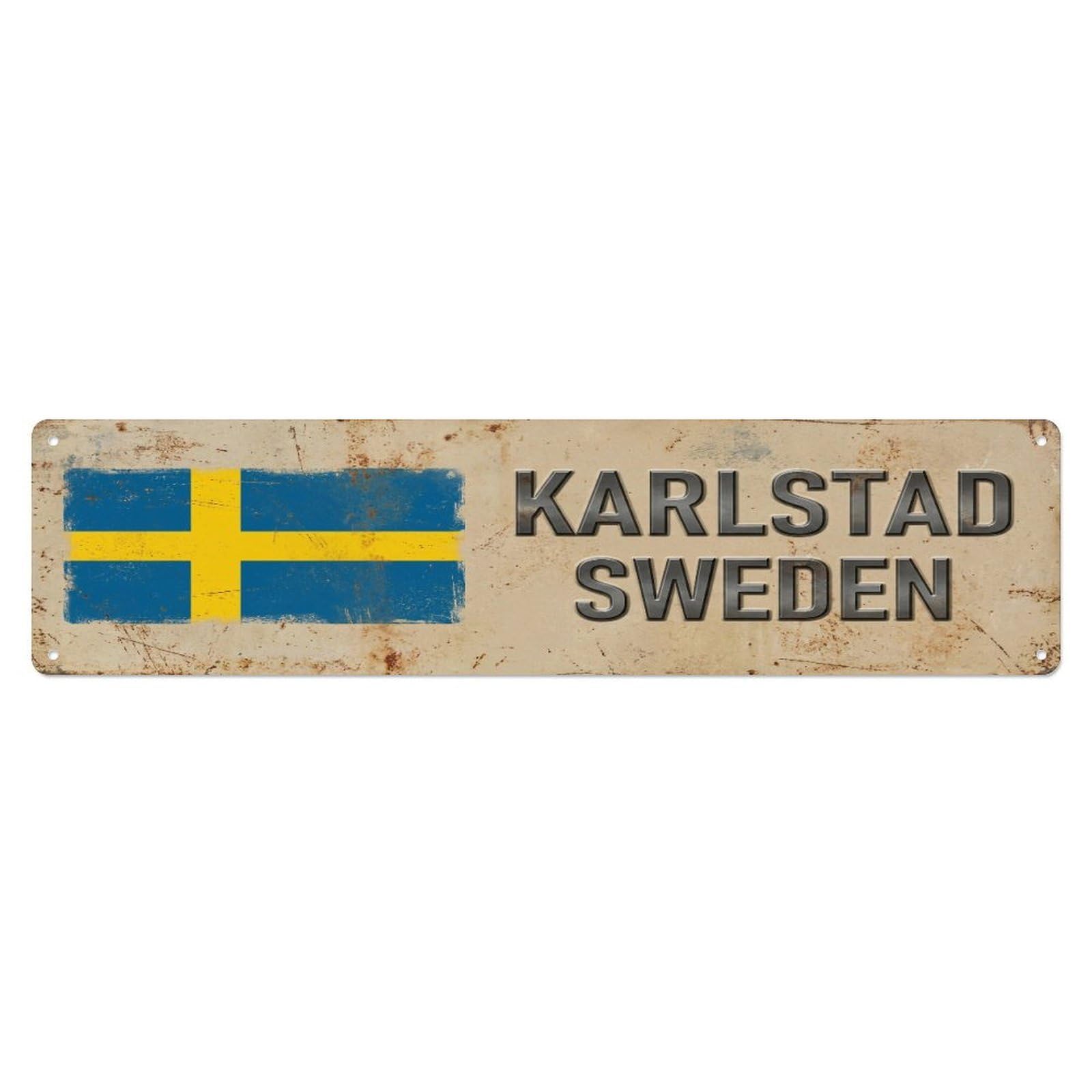 Metal Tin Sign Vintage Karlstad Sweden Flag Decor Rustic Travel