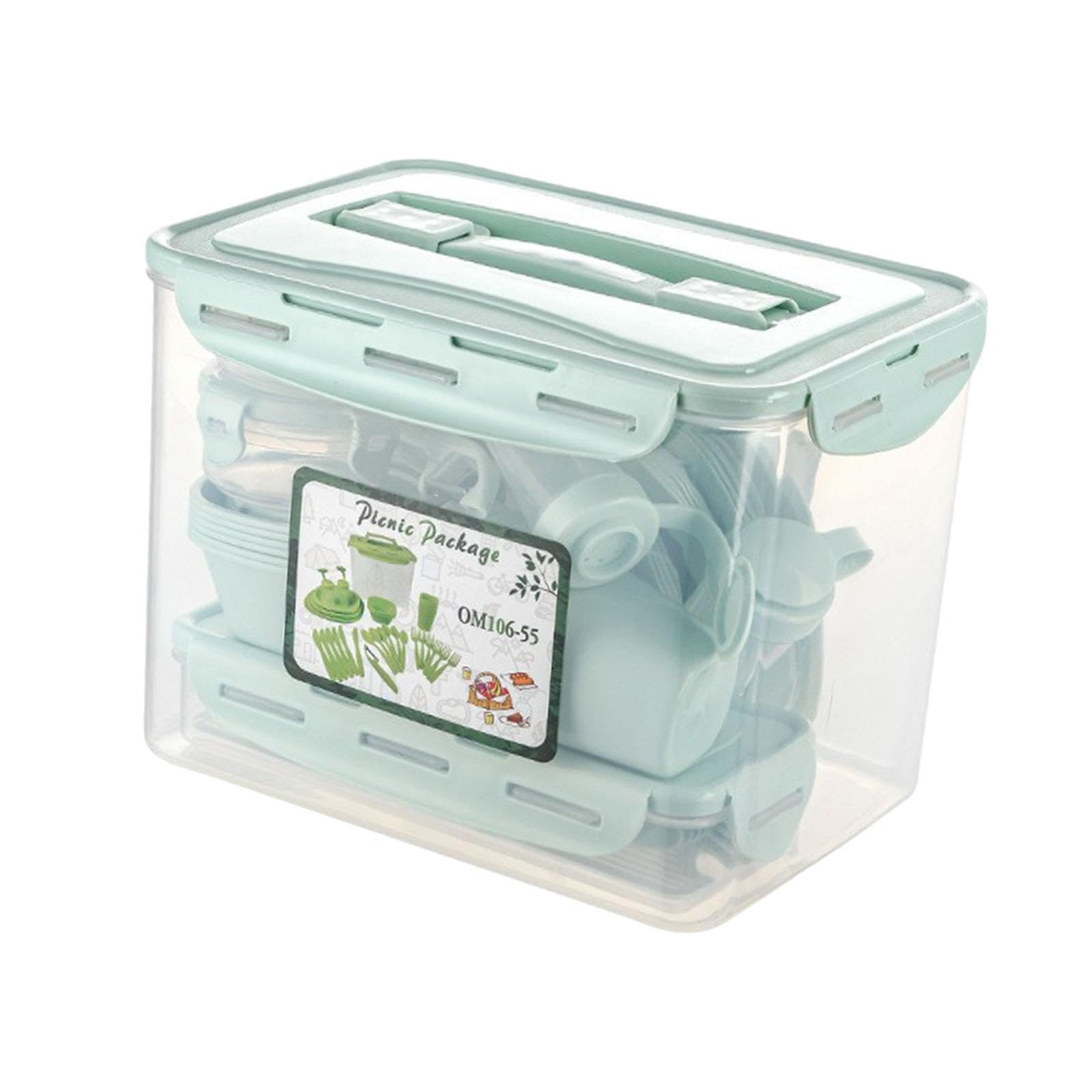 Set di stoviglie per 6 Persone, Kit di Posate, stoviglie per casa, Scuola, Picnic, Barbecue, Piatti e Ciotole infrangibili, impilabili, Portatili, Verde