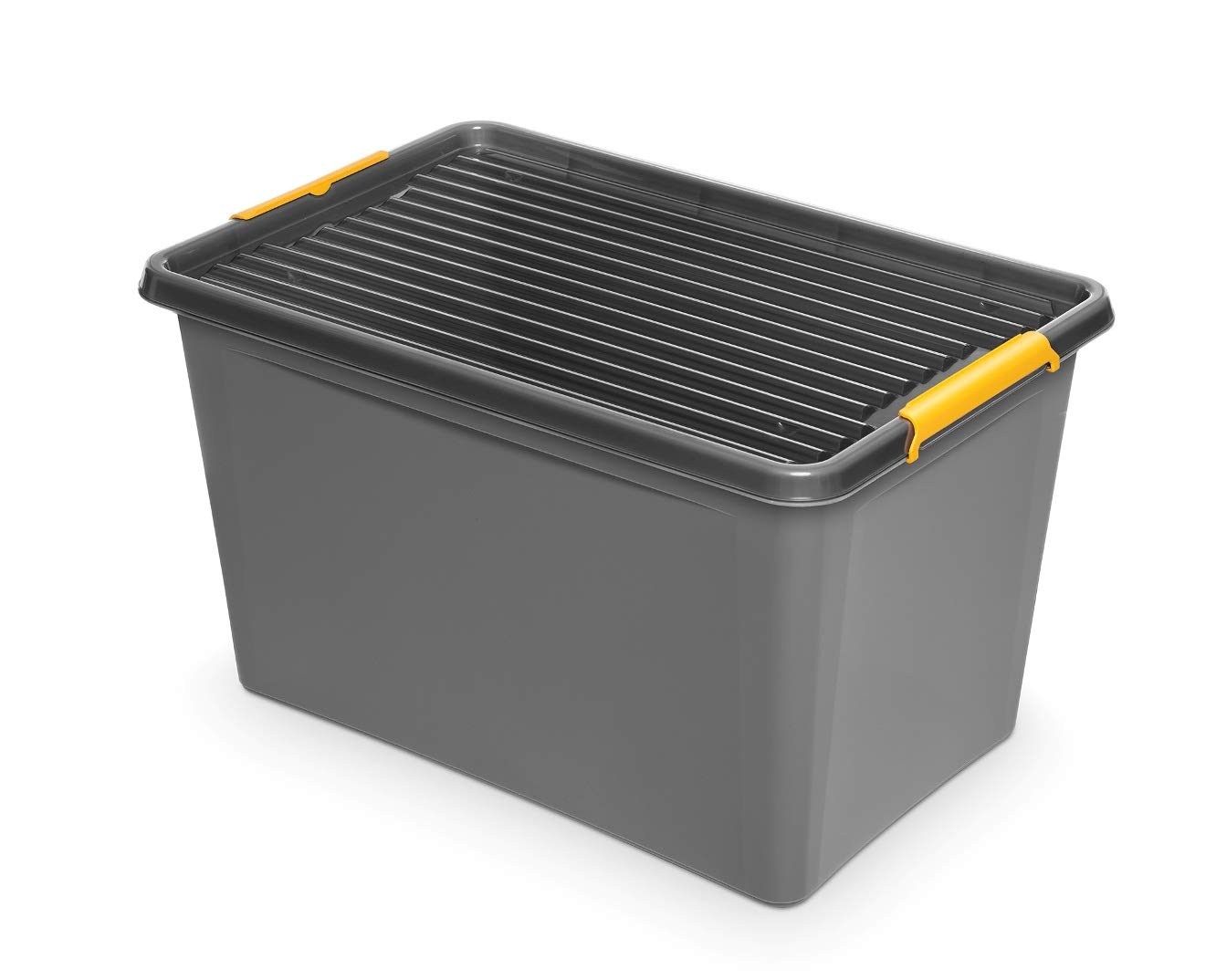 6 Stück SolidStore Box 60 Liter mit Deckel/Clips/Rädern - 58 x 39 x 35 cm - grau
