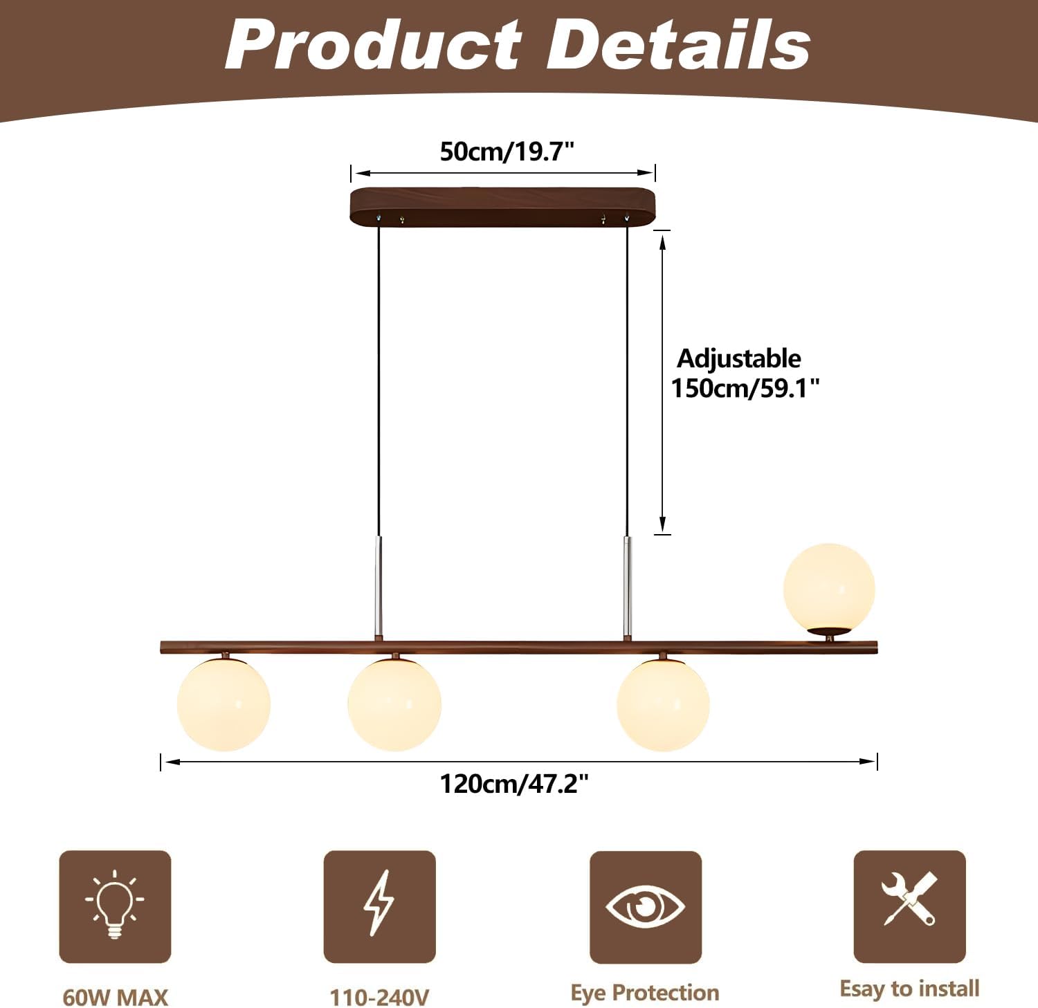 Modern Linear Pendant Light, Mid Century Modern Linear Chandelier Minimalist Kitchen Island Light Fixture for Living Room Bedroom Kitchen Island