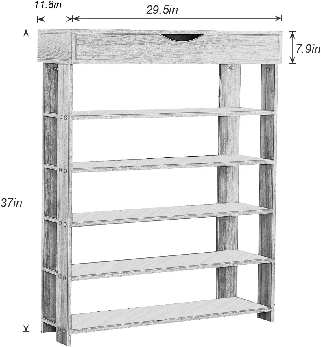 SDHYL 5-Tier Shoe Rack 29.5 inches Shoe Storage Shelf with 1 Top Storage Space, Shoe Organizer for Enterway, Maple, S7-WK-L24-MP-US