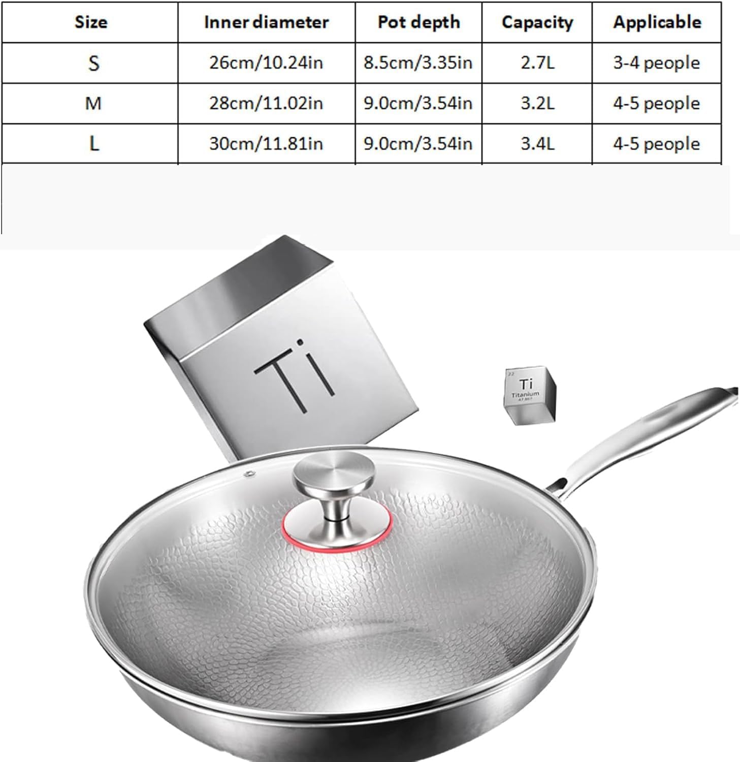 2026 Upgrade Titan Bratpfanne, 26/28/30cm Titan Pfanne Unbeschichtet with Lid, Non-Stick Hammered Wok Titanium Pan, Scratch-Resistant, Even Heating and Suitable for All Hobs (26+28+30CM)