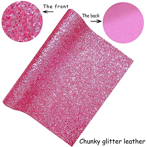 Image of Hot Pink Chunky Glitter Faux Leather Fabric Roll 12 x 52 Inch, Sparkly Valentine's Day Material for Crafting Bows and Earrings (17032#6)