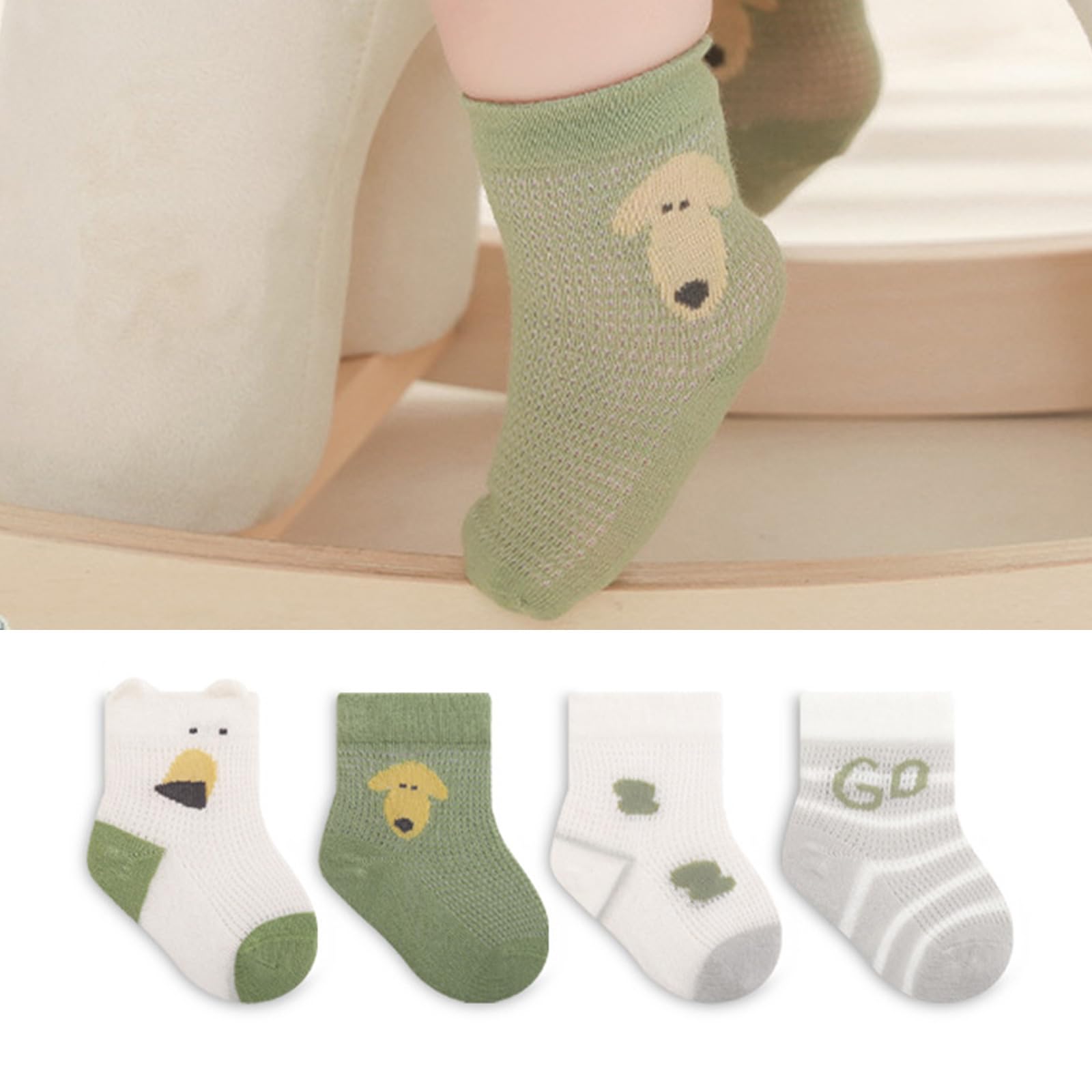 GRABAGECAN Pack of 4 Pair Baby Socks Lightweight Boneless Cotton Socks Soft & Breathable Infant Socks for Daily Party Wear