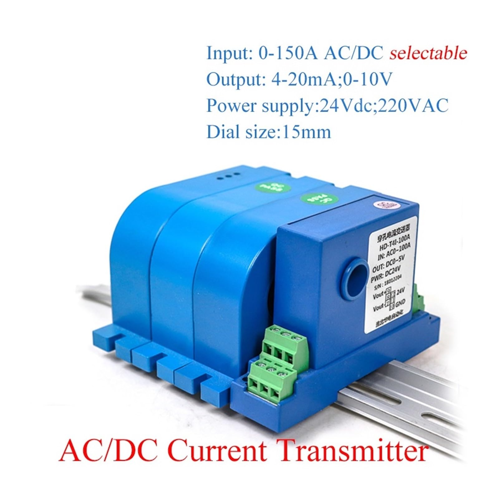 220 V AC 12-28 V DC typ szyny AC DC 150 Nadajnik prądu 15 mm przetwornik prądu efektowego (Dc, IN 0-150A-220V-OUT 0-5 VDC)