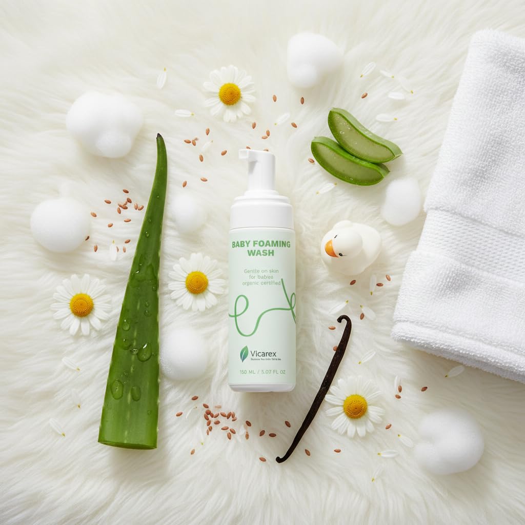 Baby Foaming Wash, Soap-Free Cleanser with Aloe, Camomile, Linseed, 5.07 fl oz, Sensitive Skin, Organic