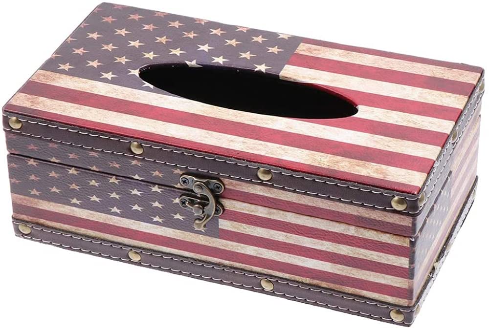 Tissue box， Retro Style Wooden Rectangular Tissue Box for Tissues and Napkins(D)