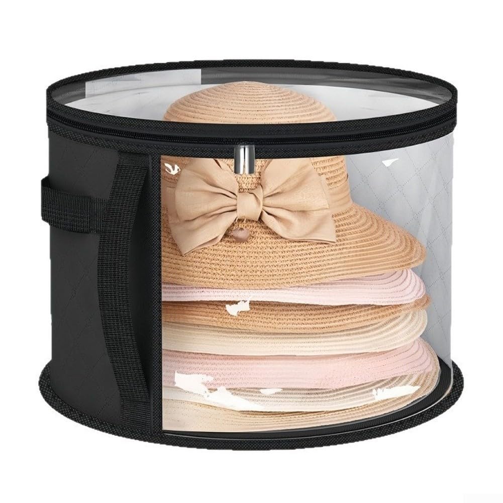 Organizador de sombreros transparente apilable, bolsa de almacenamiento cilíndrica con asa para el hogar (gris)