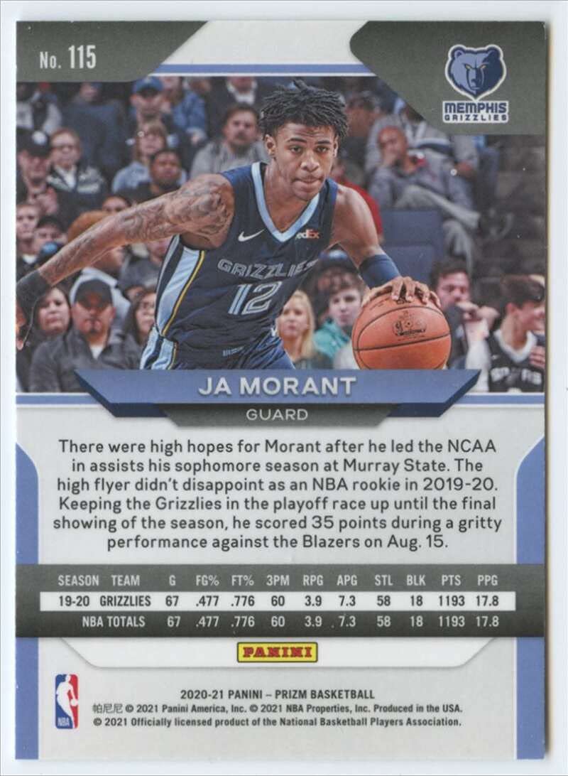 Amazon.com: 2020-21 Panini Prizm Basketball #115 Ja Morant Memphis