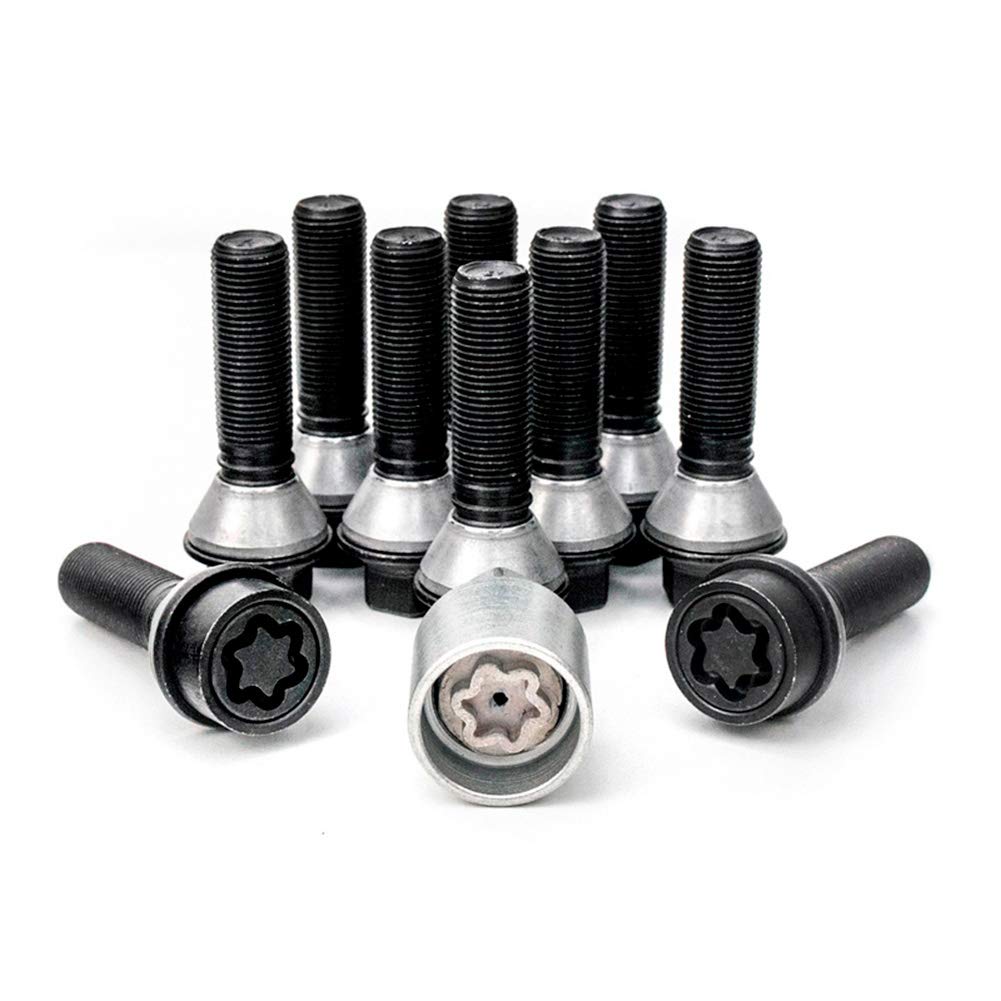 H&R Set Bulloni Ruota conici con rondella mobile M14x1.25 - Lunghezza 43mm - Nero - 10 Pezzi (pe. compatibile con BMW) - incl. Bulloni Antifurto