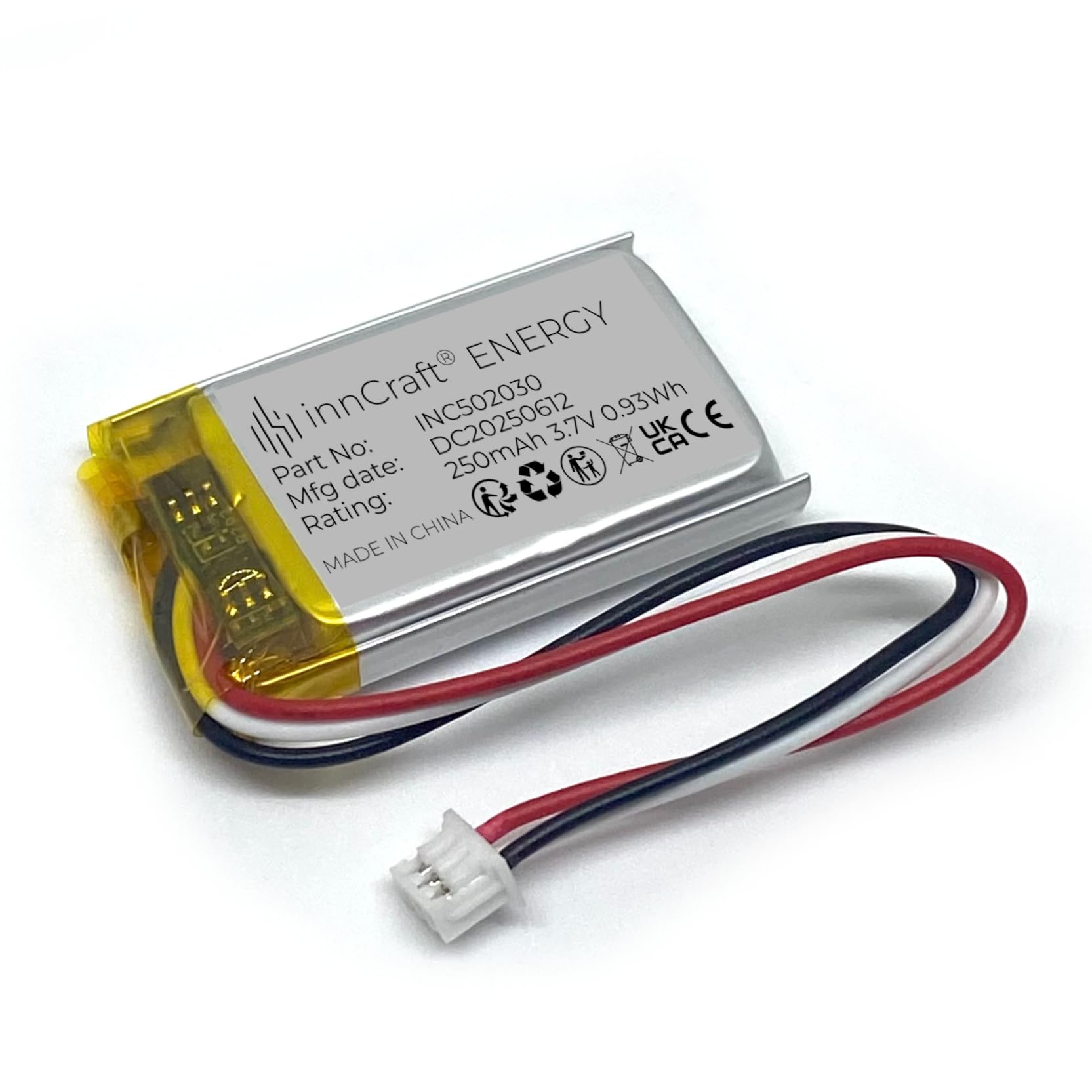 Akumulator Litowo Polimerowy innCraft Energy 250mAh 3.7V, 30x20x5 Model 502030 3P Molex 51021-030 1.25mm konektor