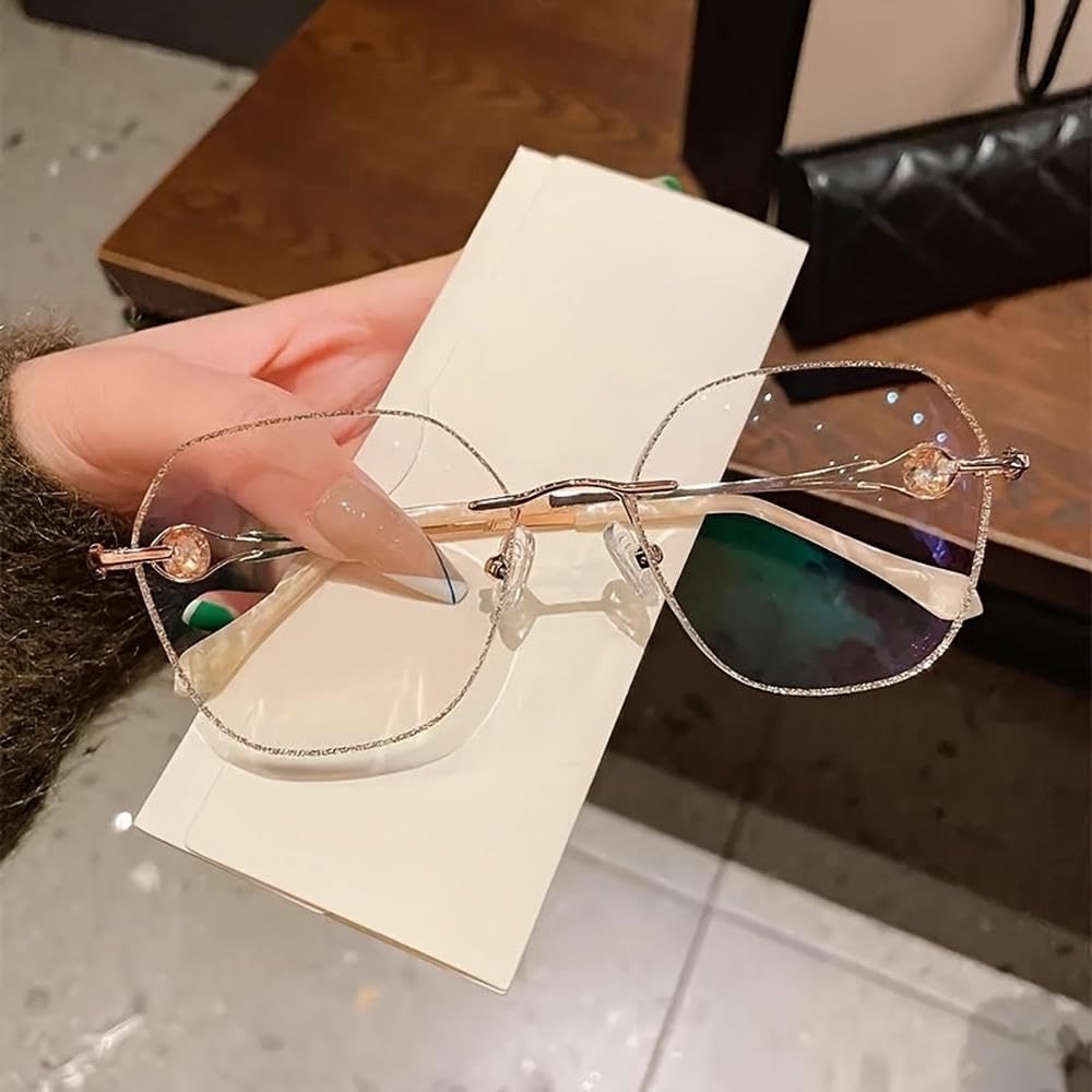 ZBDZSW Modne okulary owalne z filtrem światła niebieskiego, metalowa oprawka, dekoracyjna oprawka, etui, soczewki HD Clear