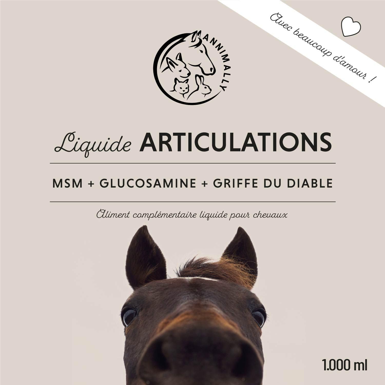 Annimally Liquide pour Articulation Cheval 1000 ML avec Griffe du Diable, Glucosamine et MSM – Renforcement Articulaire