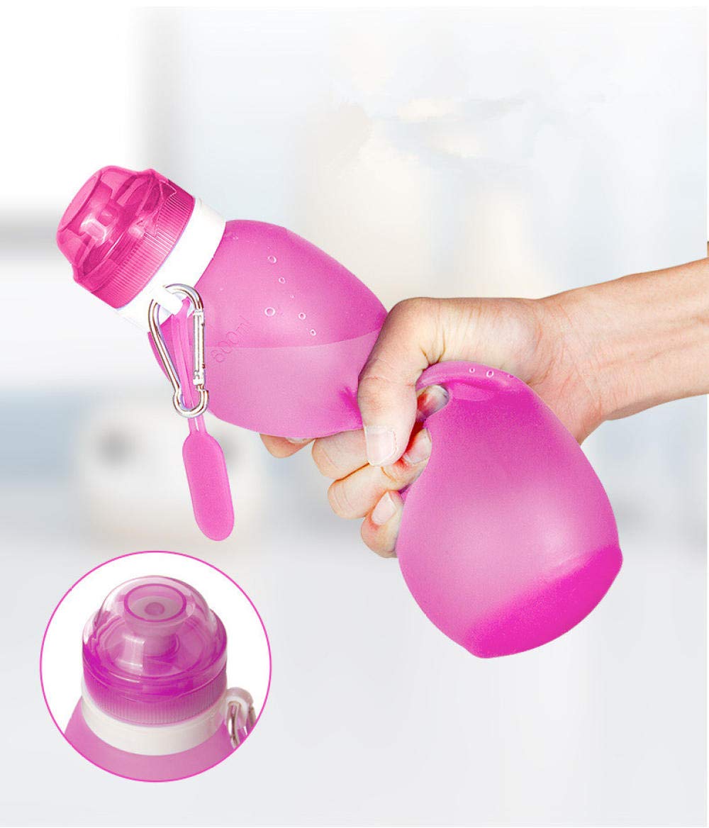 Botella de agua plegable de silicona de 600 ml, suministros deportivos al aire libre, botella de agua portátil, conveniente viaje, antiquemaduras, aislado, color: rosa (color: rosa)
