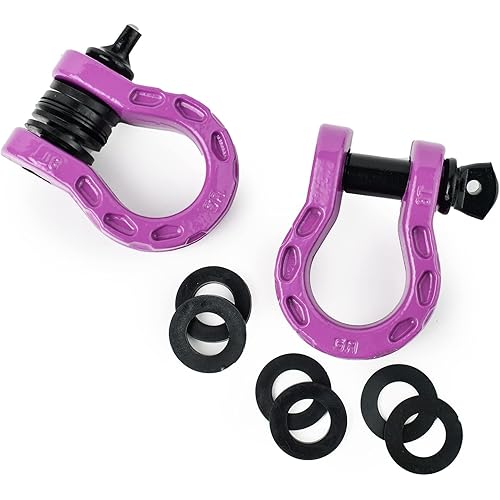 GearAmerica Mega Shackles – 68,000 lbs Capacity, Stronger Than 3/4" D Rings –Tow Shackle & 7/8" Pin – Securely Connect Tow Strap or Winch for Off-Road Recovery – Signal Violet (Pastel Purple) 2-Pack