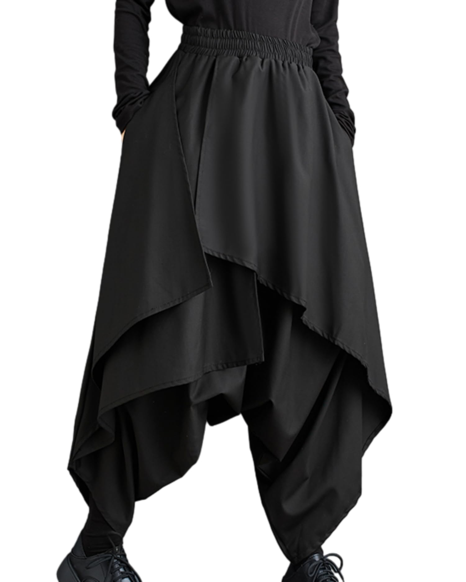 ellazhu Womens Drop Crotch Harem Skirt Pants Baggy Elastic Waist Irregular Trousers GZ29 A