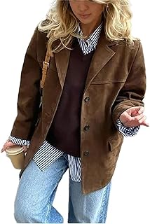RICOCHO Damen Faux Wildleder Jacke Revers Kragen Wildleder Blazer Jacken Herbst Winter Langarm Mode Wildleder Leder Anzug ...