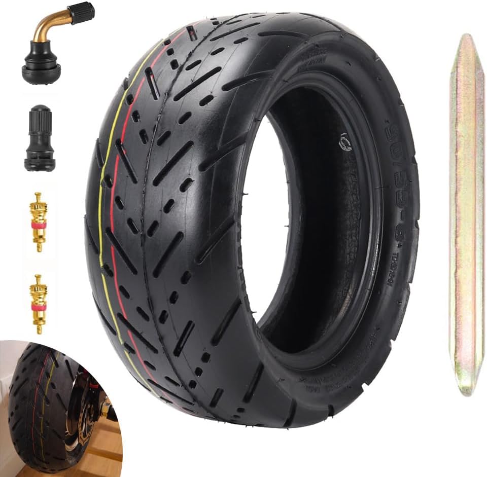 90/55-6 Scooter Tire 10 inch Tubeless Tire Vacuum Tire + Value Steam Wider & Thicker Off-road Tire Rubber for 80/65-6 10x3.0 Tyre for Electric Balance Scooter Kick Scooter Motorcycle Part product image