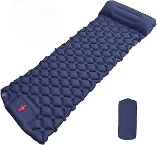 Camping Sleeping Pad, Ultralight Camping Mat with Pillow Built-in Foot Pump Inflatable Sleeping Pads Compact for Camping B...