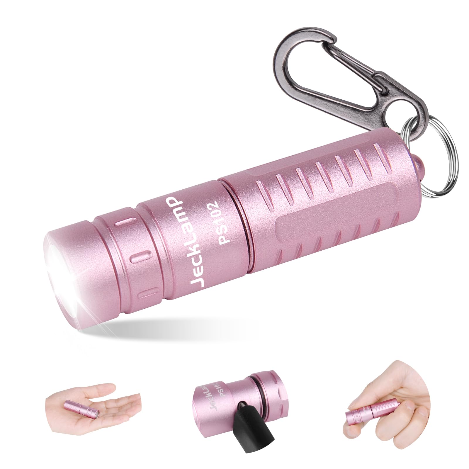 JECKLAMP Rechargeable Keychain Flashlight, 200 Lumens EDC Pocket Flashlight, Tiny LED Keyring Flashlights with Built-in Battery for Everyday Carry, Camping, Emergency（Pink