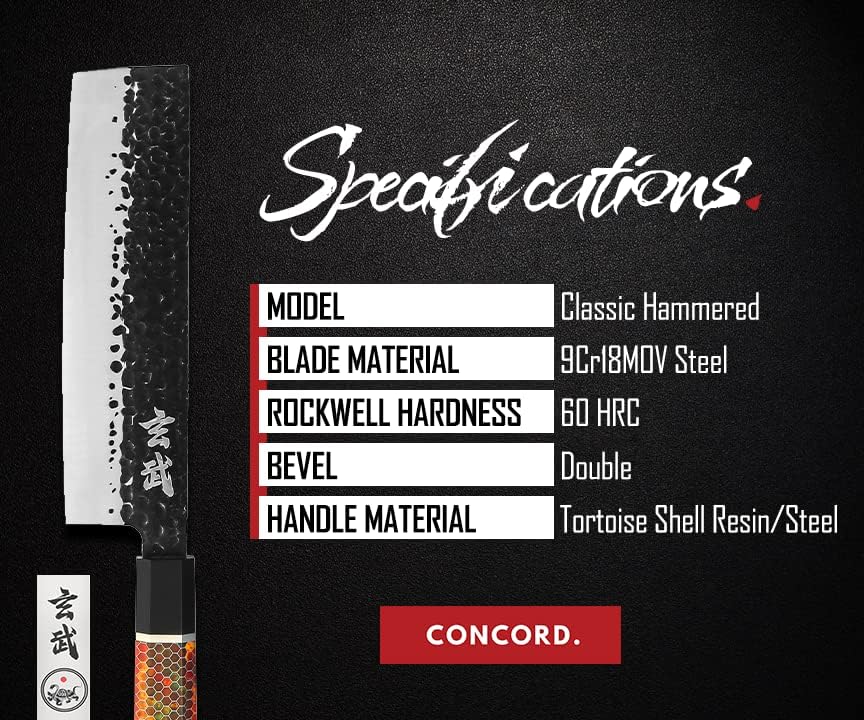 Miniatura 3 de Concord Genbu - Cuchillo tradicional japonés de chef crudo doble biselado 9CR18MOV con 60 HRC Mango de resina de concha de tortuga Viene con funda