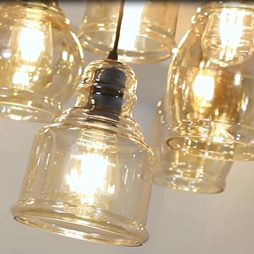 Miniatura 3 de FM-24 - Lámpara colgante de cristal de coñac con 8 luces, estilo vintage, acabado negro antiguo, para comedor, cafetería, bar