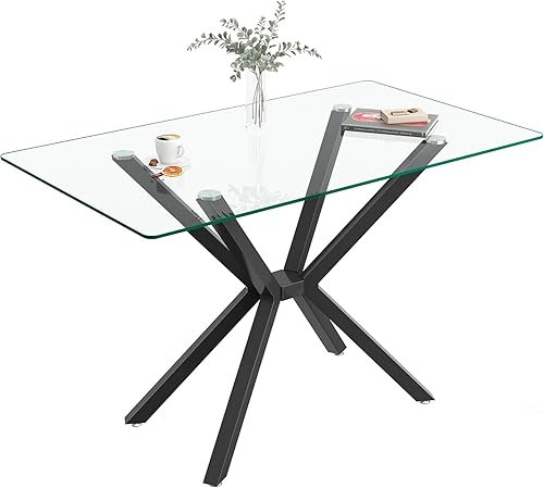 Miniatura 16 de Mesa de comedor moderna para 4 a 6 personas, mesa de comedor rectangular de 51 pulgadas con base de acero inoxidable dorado, mesa de comedor Mesa