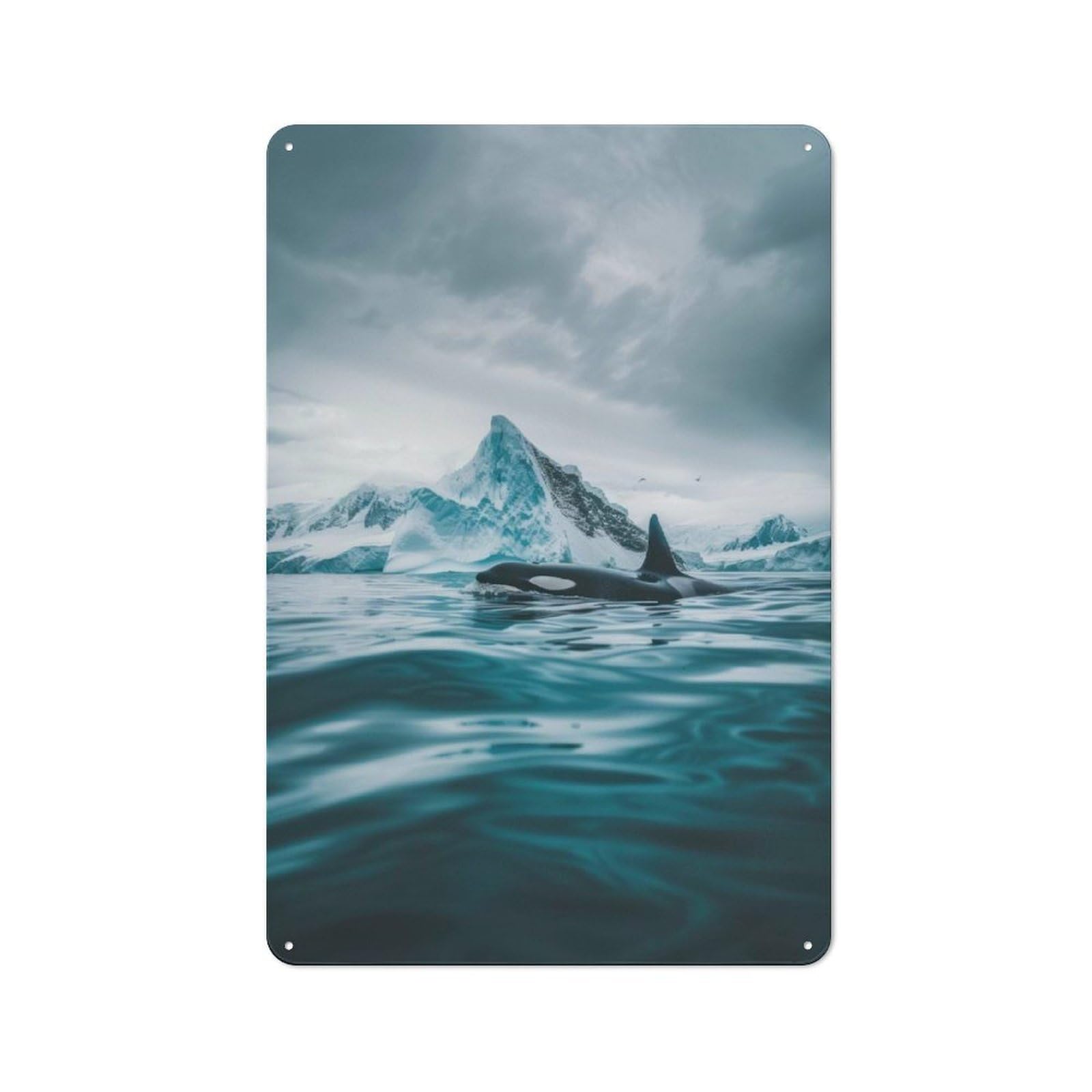 Junmoney Orca And Iceberg Majesty Rustic Metal Wall Sign 30X20cm For Café Or Restaurant, Gift Idea At Christmas For Café Owners And Decorators