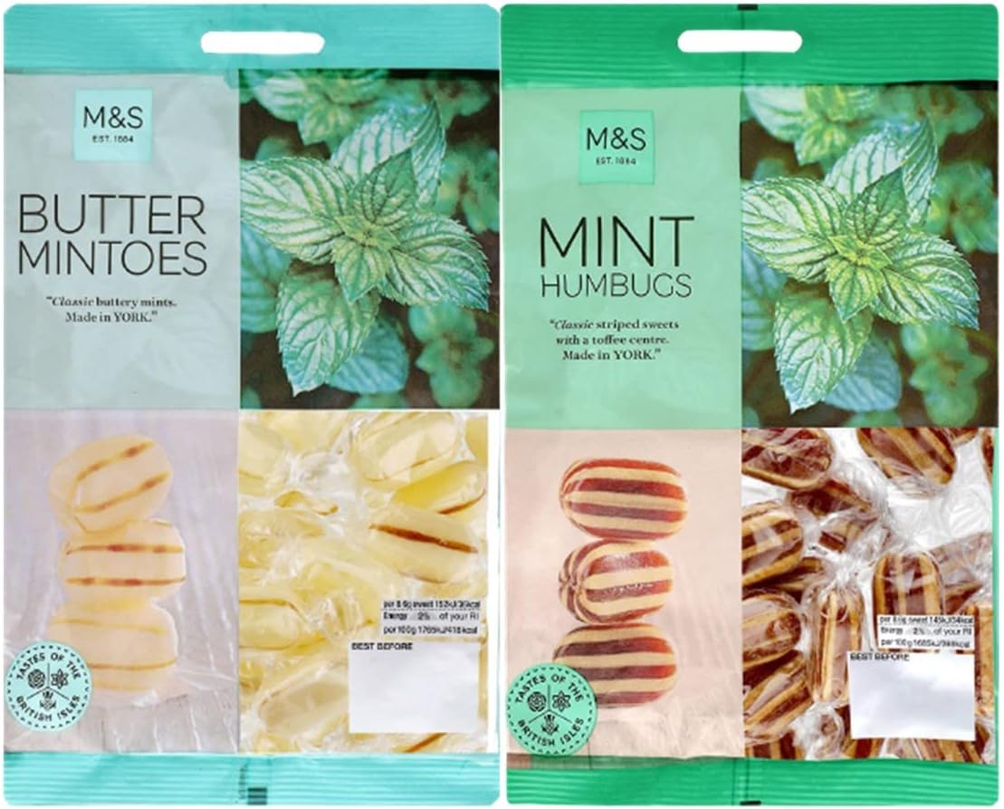 M&S Butter Mintoes 225g bundled with M&S Mint Humbugs 225g (1 Pack Each