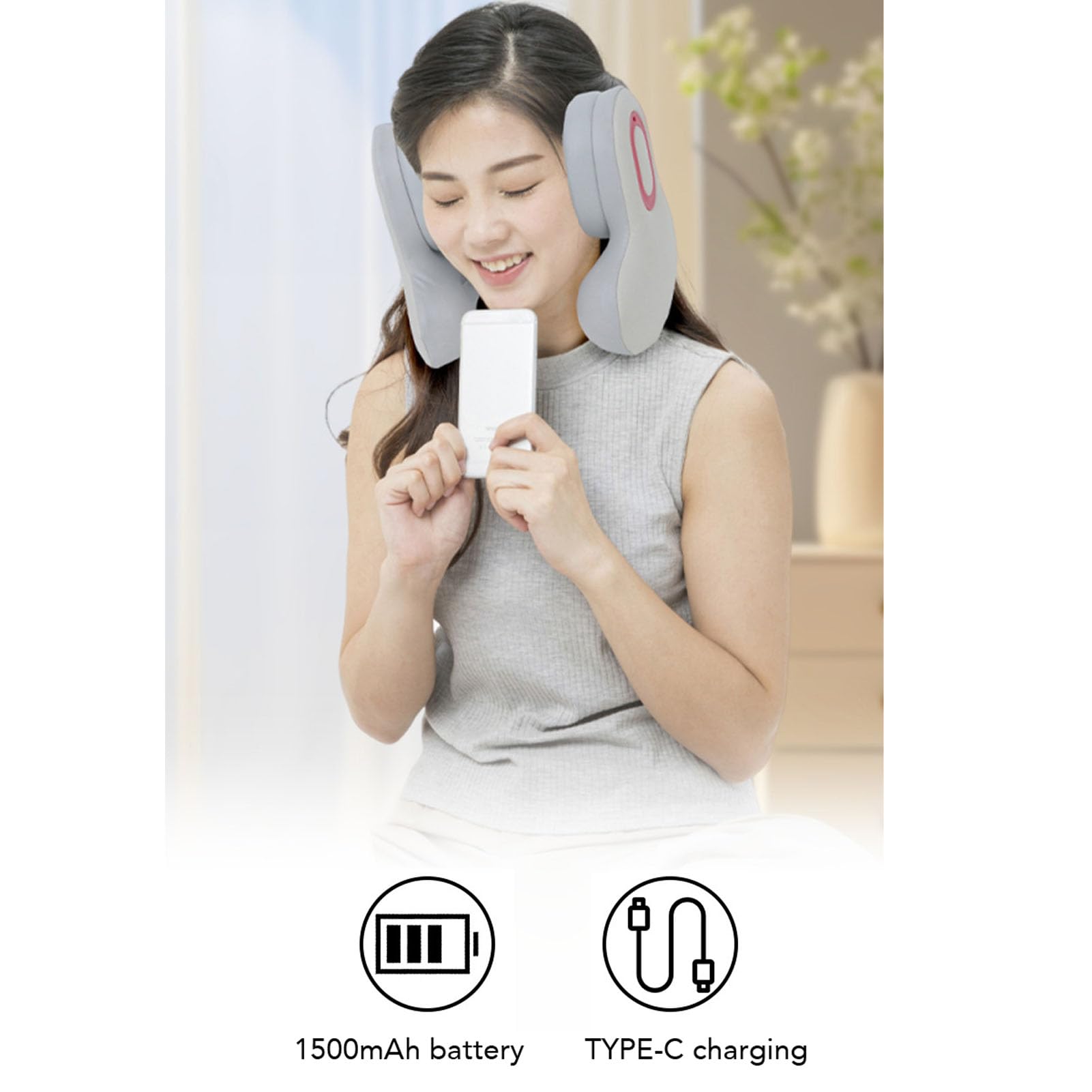 banapoy Reise-Nacken Kissen mit Bluetooth-Headset, Memory-Schaum-Flugzeug Kissen U-Form Reise Musik Headset mit Geräusch Unterdrückung, Heiz Funktion, für Flug, Auto, Büro