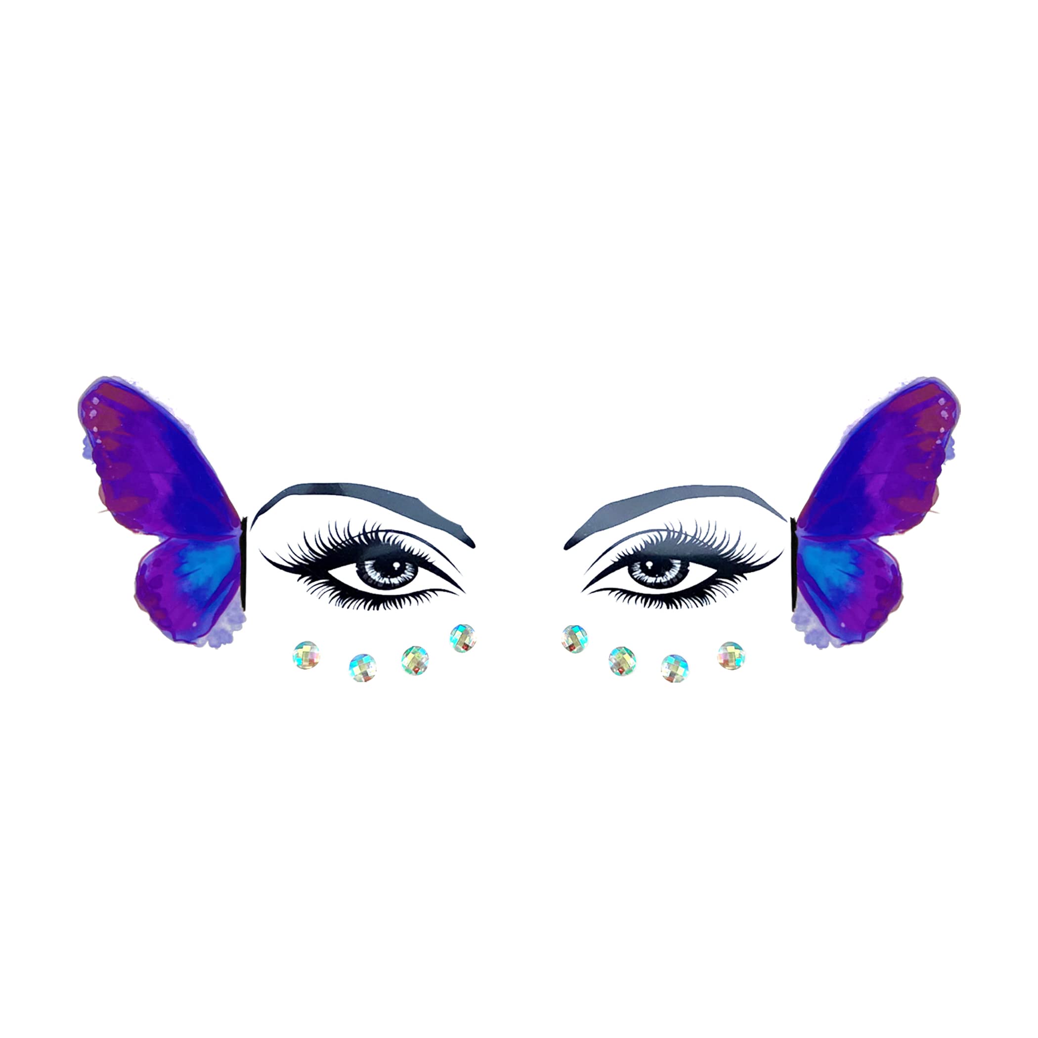 Neva Nude Purple Glitter Butterfly Flutterby Face Tattoo With Sparkly Crystal Jewels - Medical Grade Adhesive, Waterproof, & Sweatproof | Made in USA
