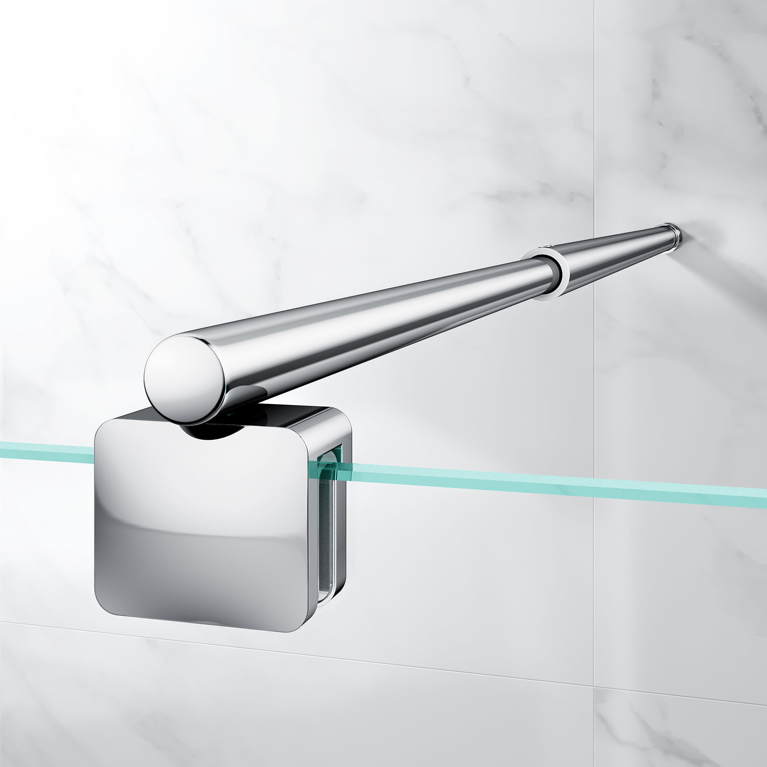 Barre de soutien murale télescopique pour paroi de douche, inox, réglable de 66,5 à 125,8 cm (du mur au bord intérieur du verre), compatible verre 6-10 mm, chromé